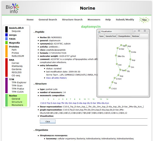 interface web de la base de données Norine